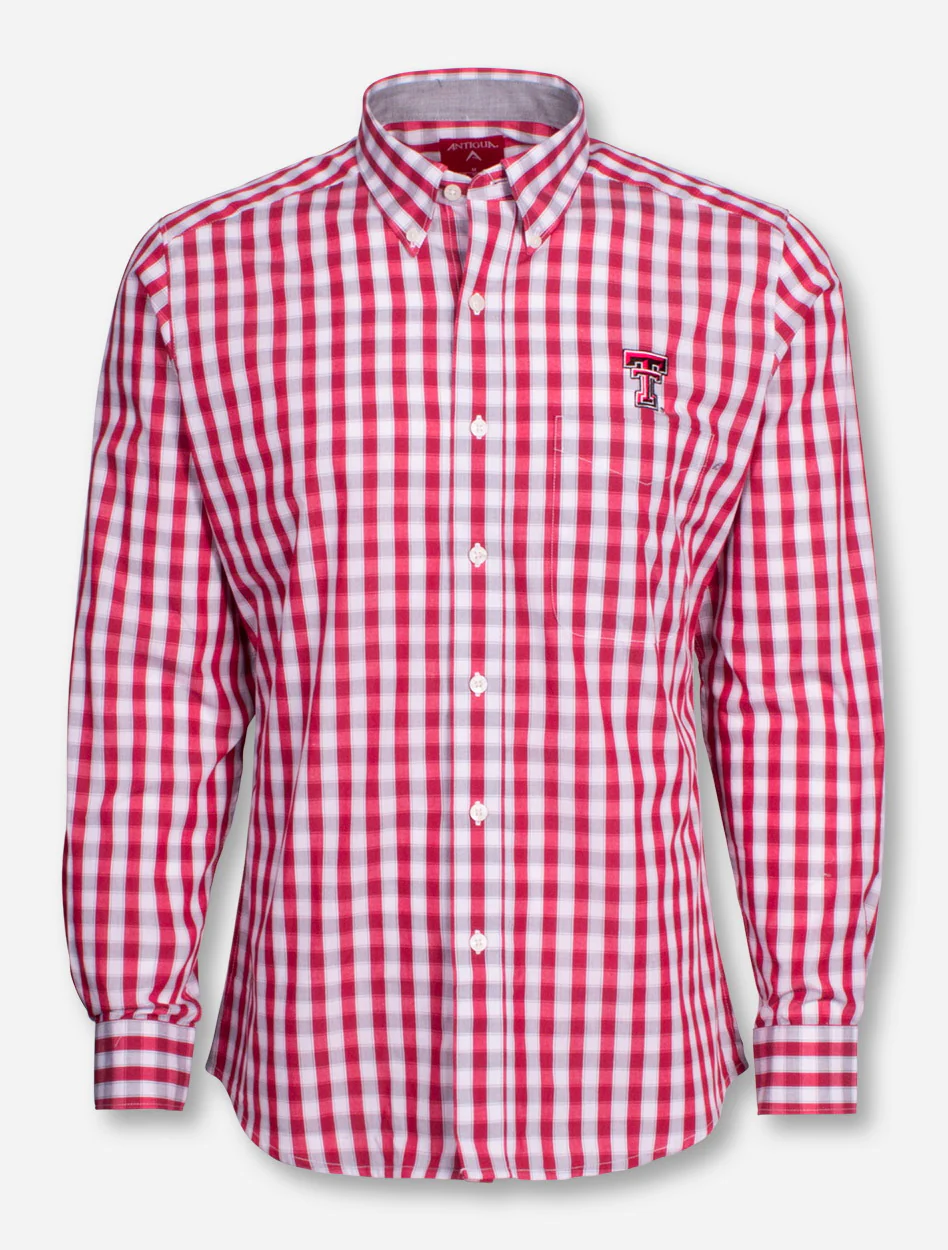 Antigua Texas Tech "Alliance" Checkered Long Sleeve Dress Shirt - Image 3