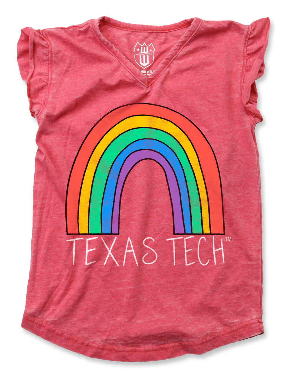 **Texas Tech "Rainbow" Youth Ruffle Sleeve Top