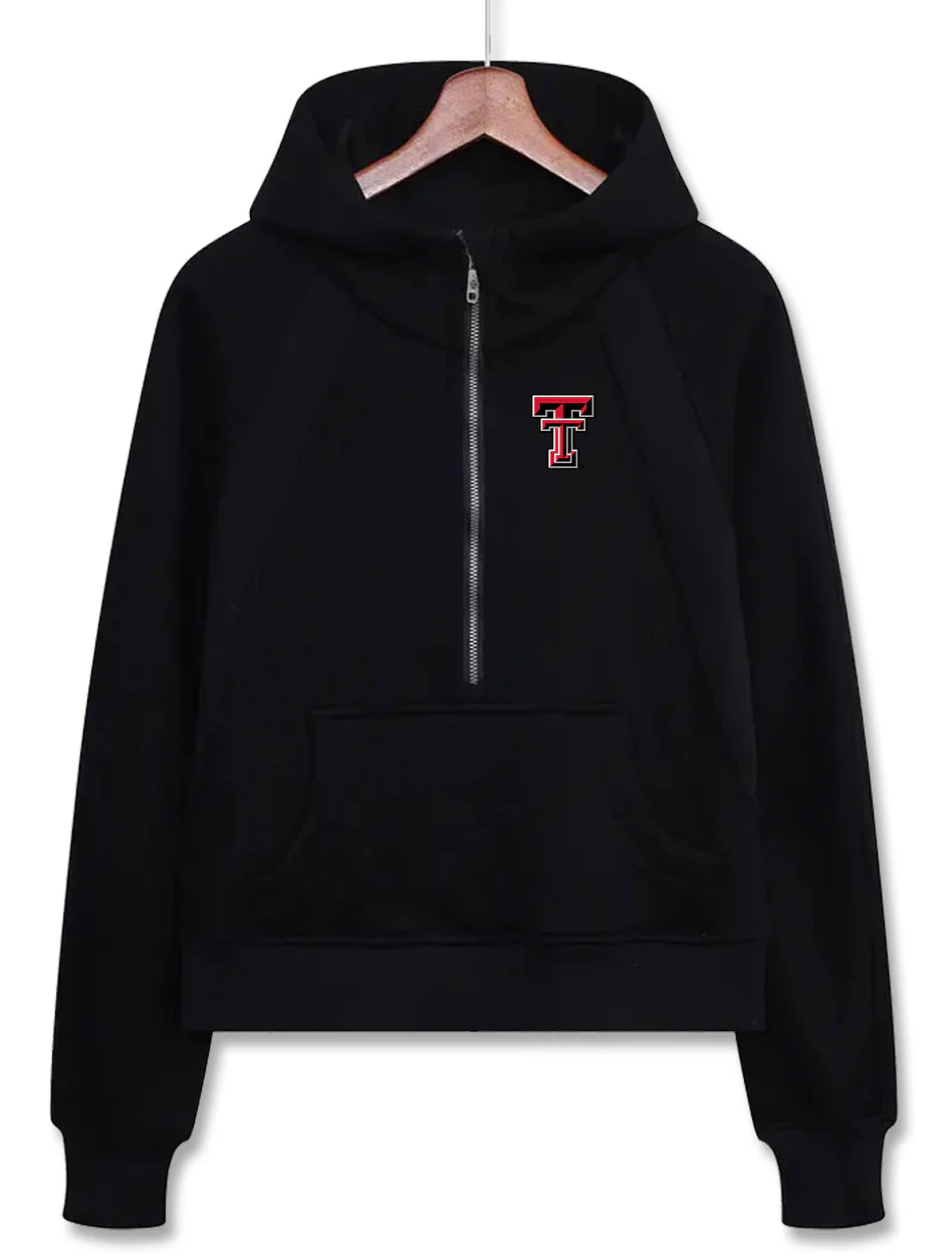 Dark Horse Texas Tech "Serenity" Half Zip Black Crop Hoodie