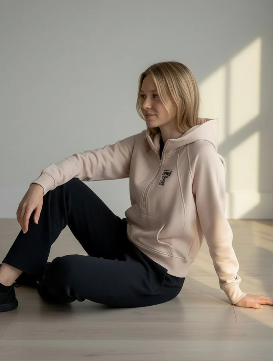 Dark Horse Texas Tech "Serenity" Half Zip Dusty Pink Hoodie - Image 3
