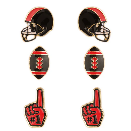 Fan Glam Team Color Enamel Game Day 3 Pack Stud Earrings