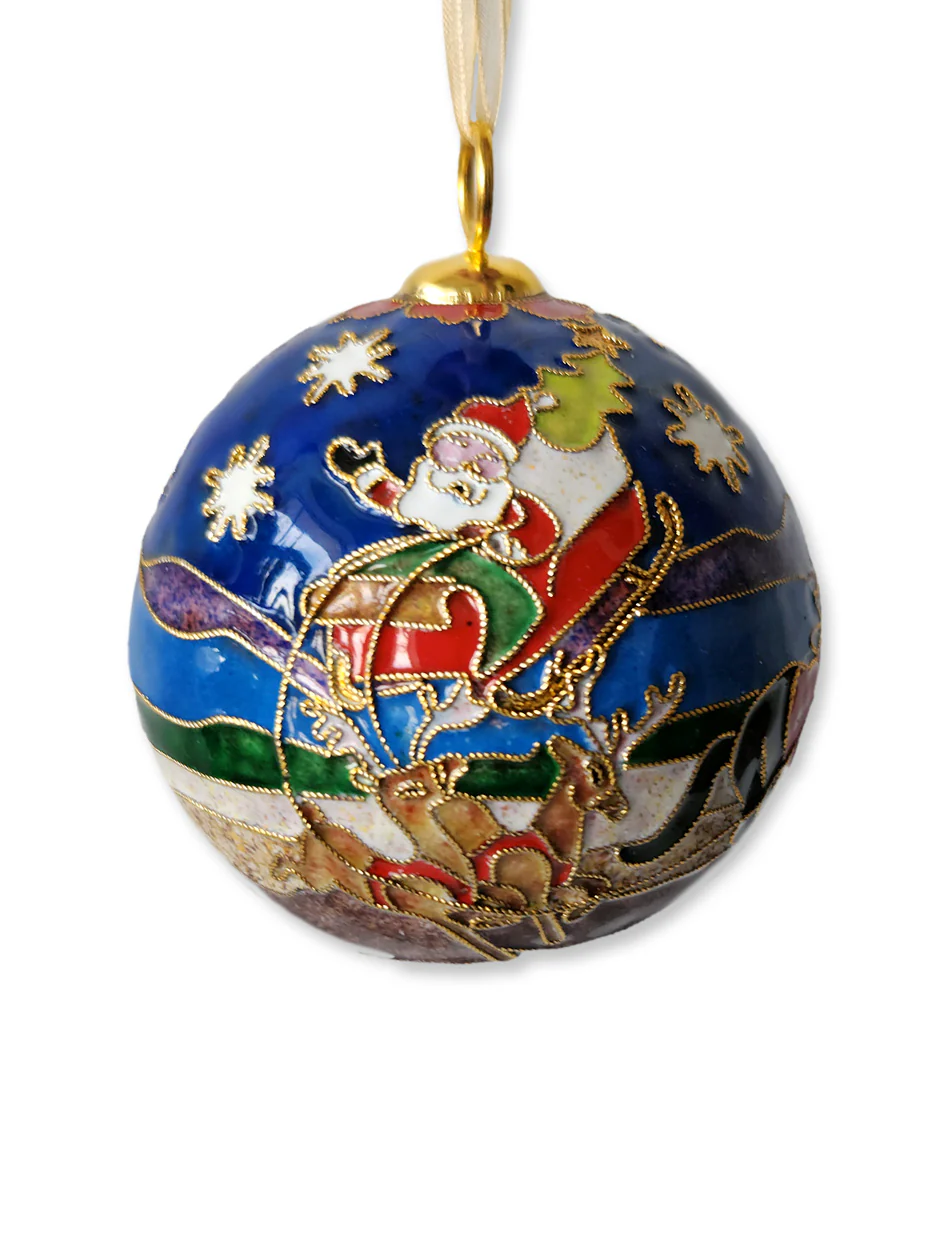 Kitty Keller Texas Tech Double T "Santa Pulled by Red Nose Horse" Handcrafted Cloisonne Ornament
