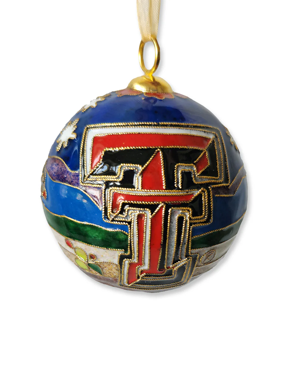 Kitty Keller Texas Tech Double T "Santa Pulled by Red Nose Horse" Handcrafted Cloisonne Ornament - Image 3