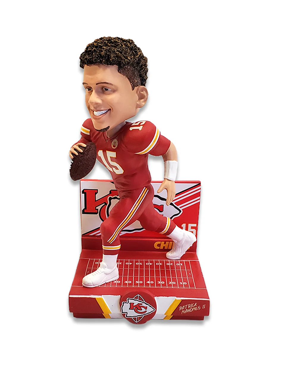 Patrick Mahomes in Kansas City Chiefs Uniform on Field Bobble Head