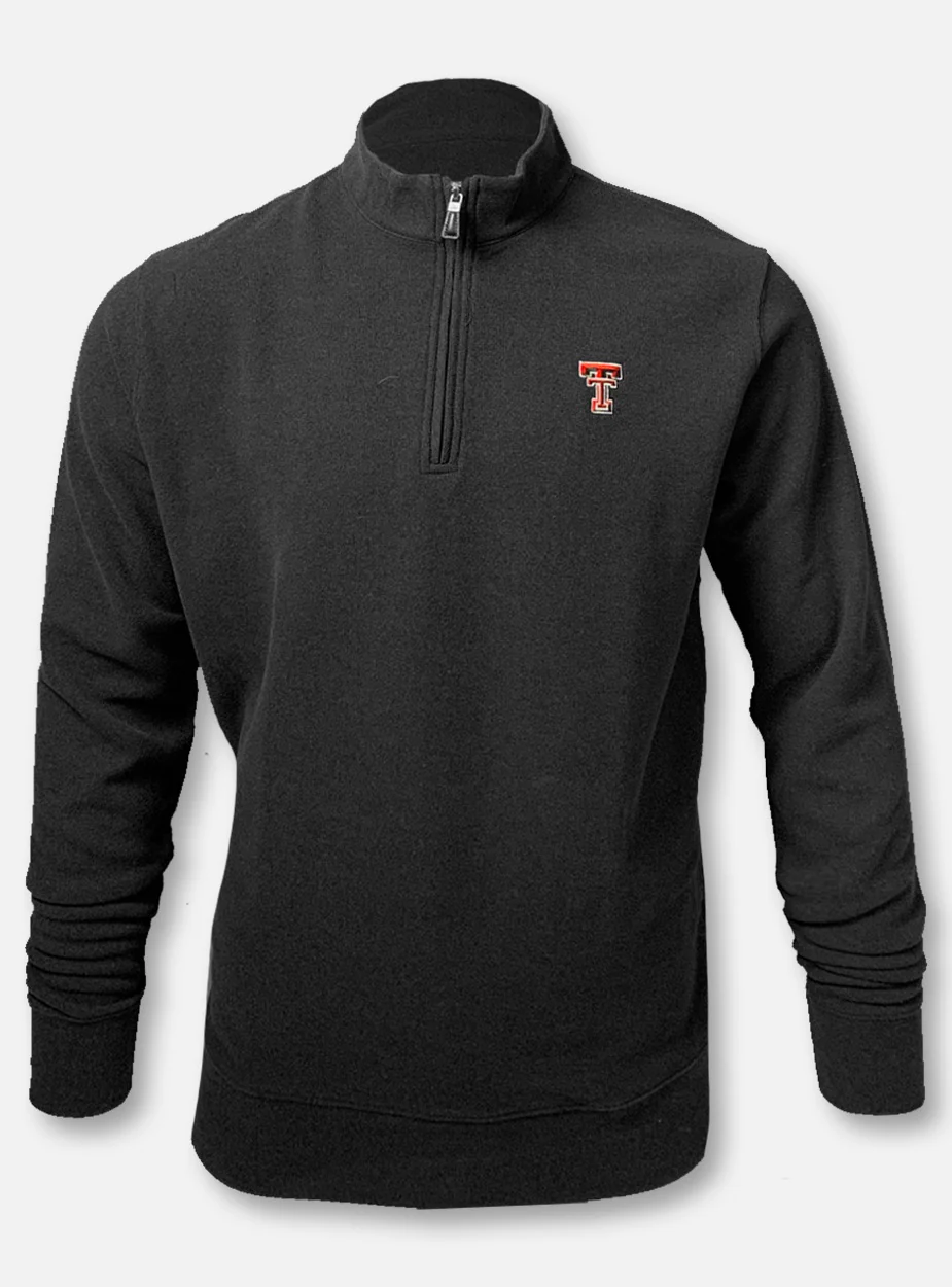 Peter Millar Texas Tech Red Raiders Double T "Melange Fleece" Black Quarter Zip Pullover