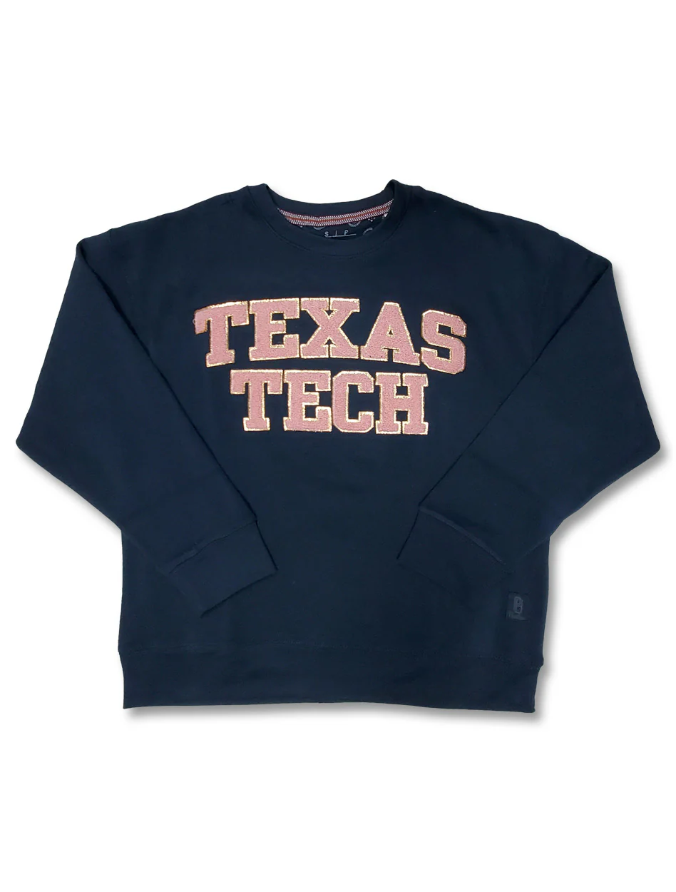 Press Box "Simply Chenille" Navy and Pink Crew Neck Fleece