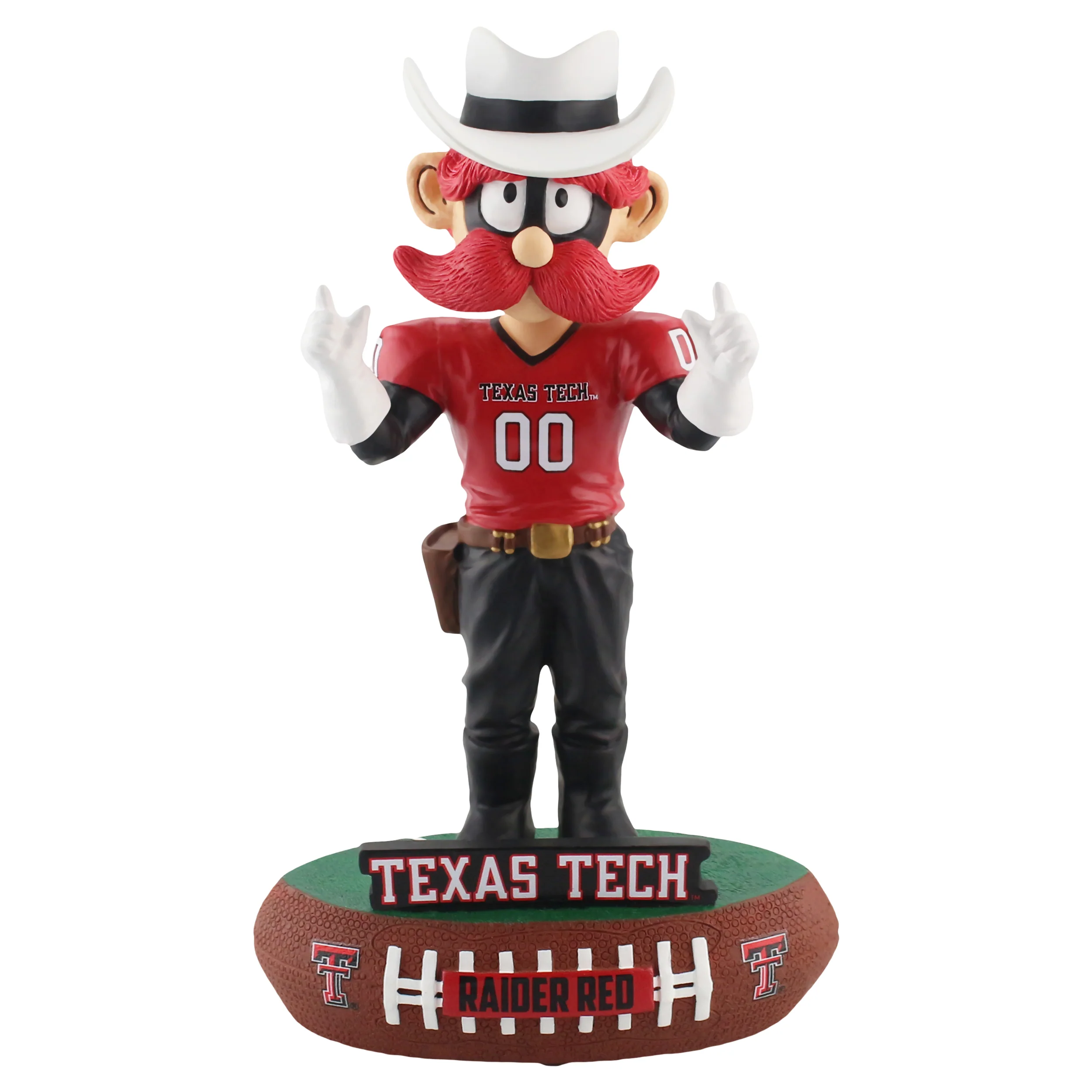 Raider Red "Baller" Bobble Head Standing on a Football