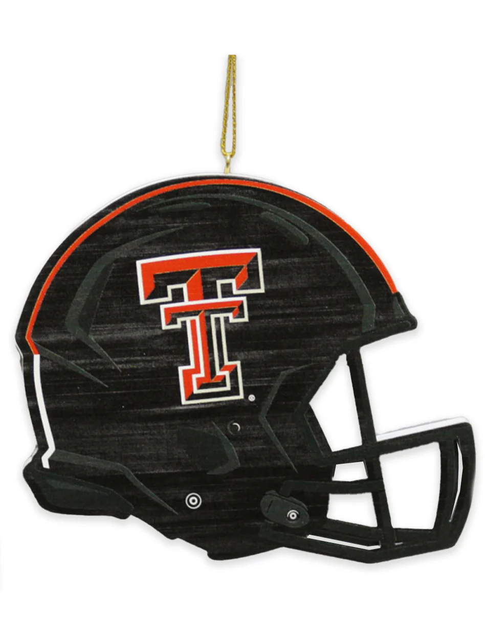 Texas Tech 4" Flat Wood Black Helmet Ornament