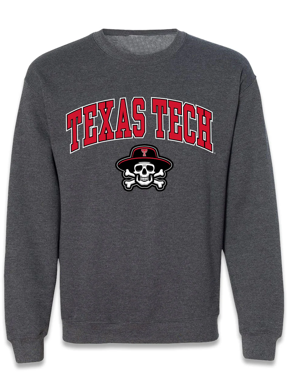 Texas Tech "Arch Over Bones" Dark Heather Crew Sweatshirt