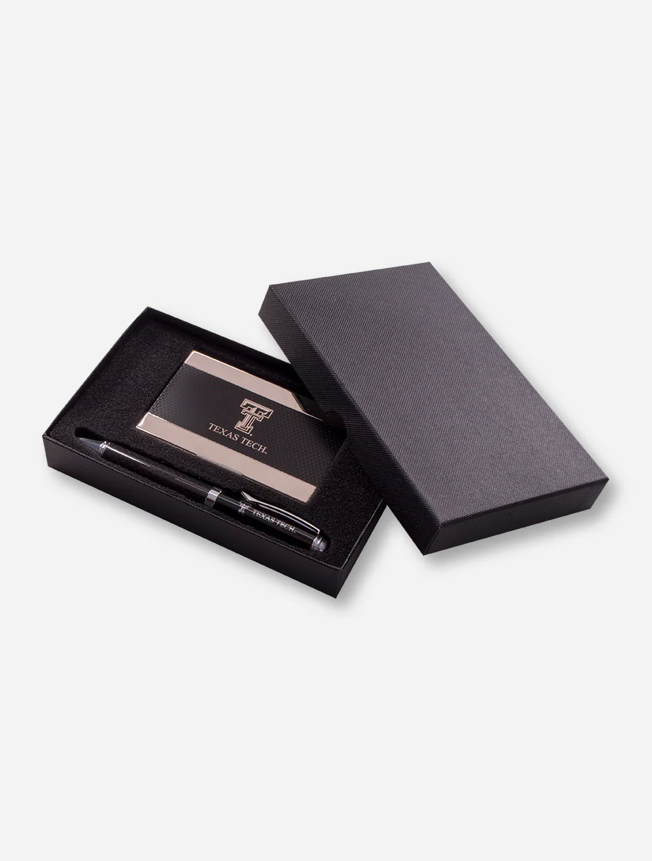 Texas Tech Carbon Fiber Business Card Case and Pen Set