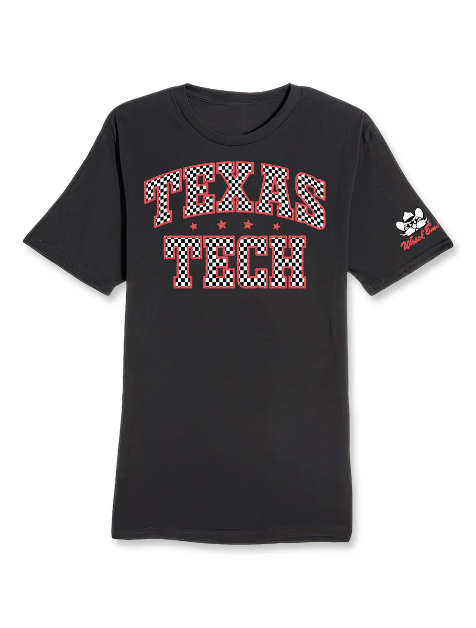 Texas Tech "Checked Out" Team Color Glitter T-Shirt