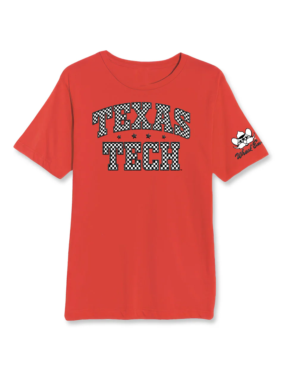 Texas Tech "Checked Out" Team Color Glitter T-Shirt - Image 2