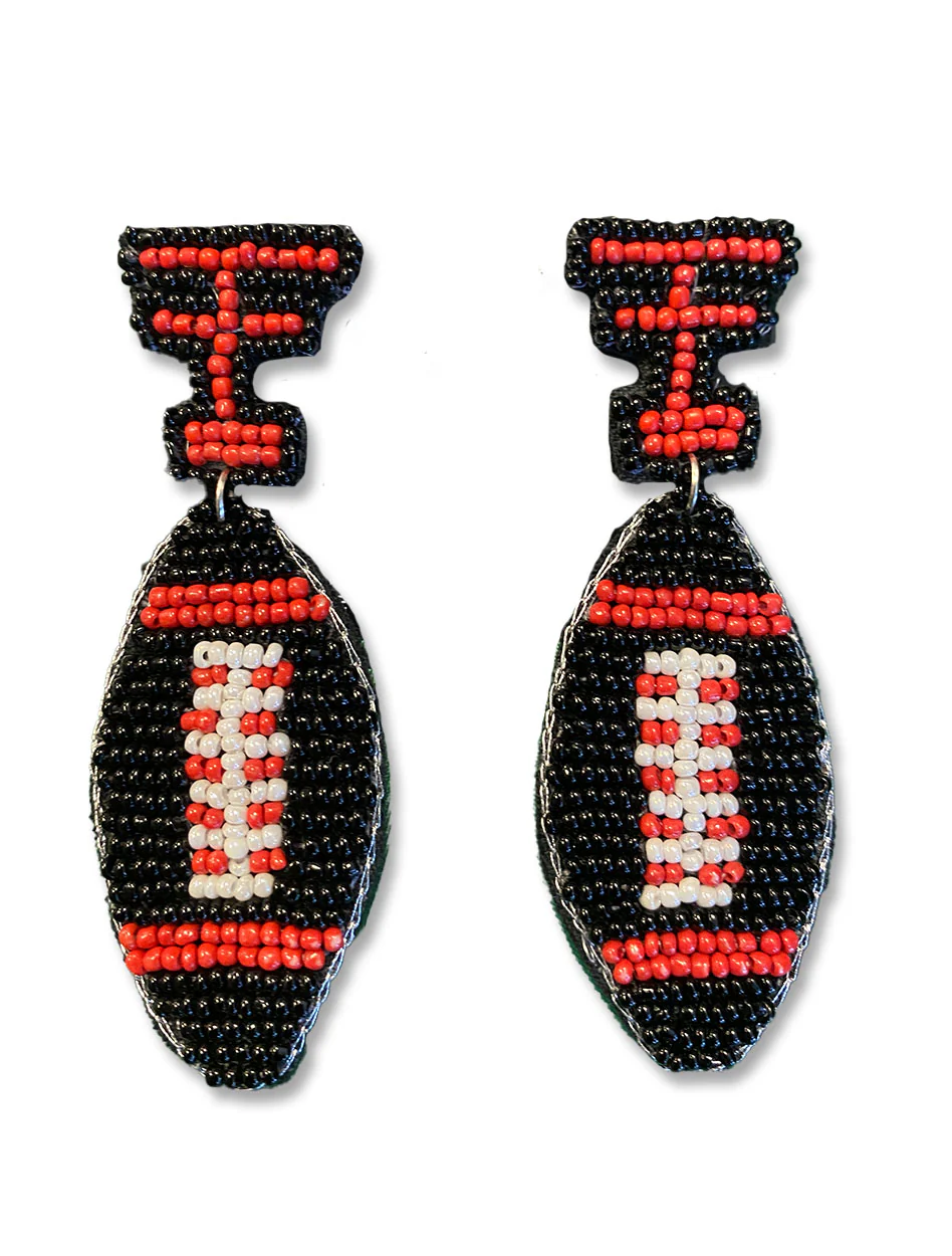 Texas Tech Dark Horse "TB Football" Beaded Earrings