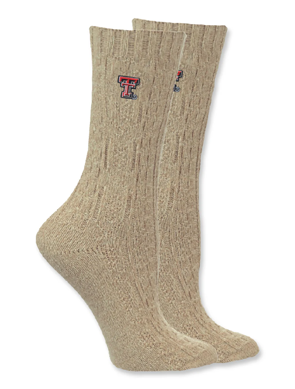 Texas Tech Double T Cable Knit Women's Crew Sock