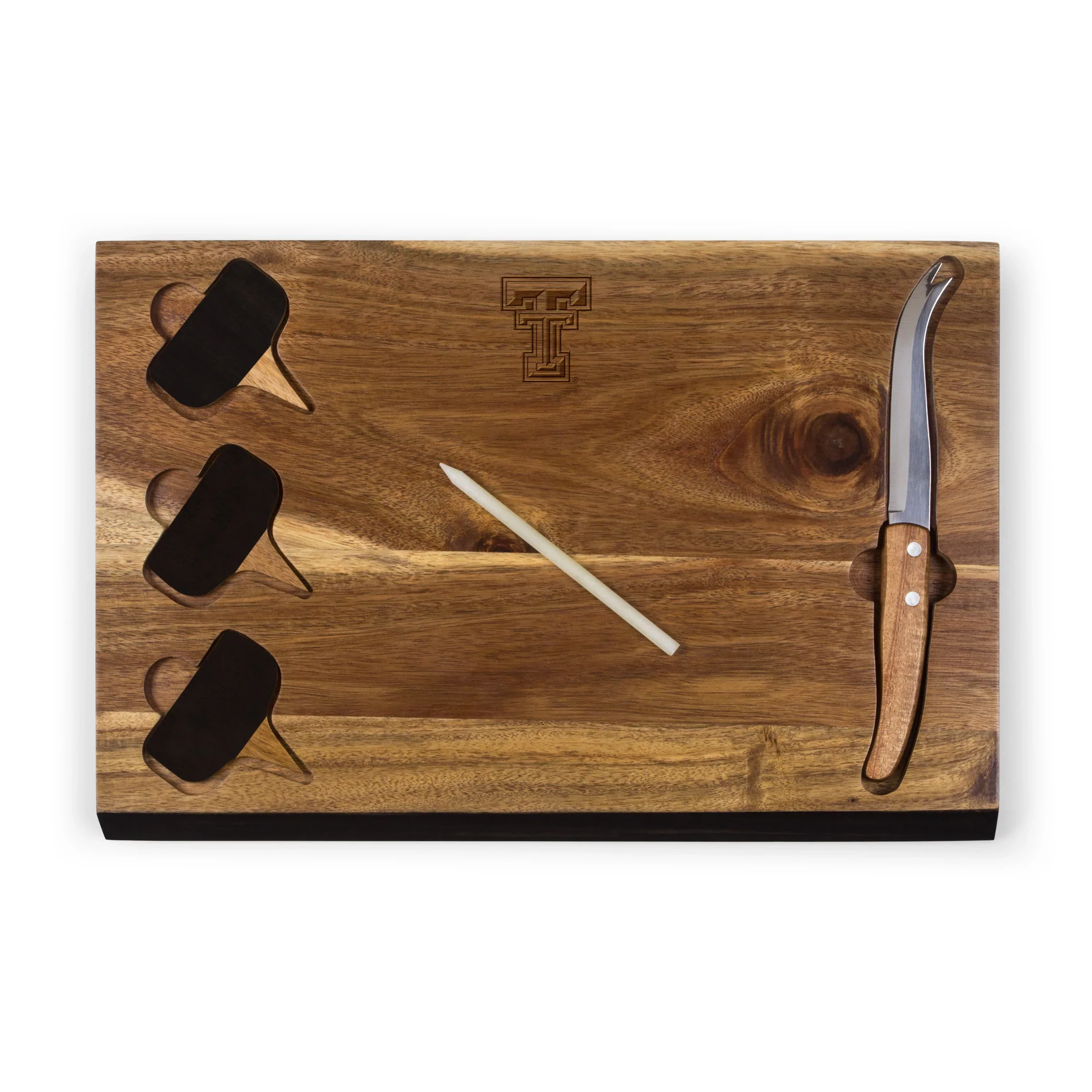 Texas Tech Double T "Delio" Acacia Wood Cheese Board w/ Tool Set