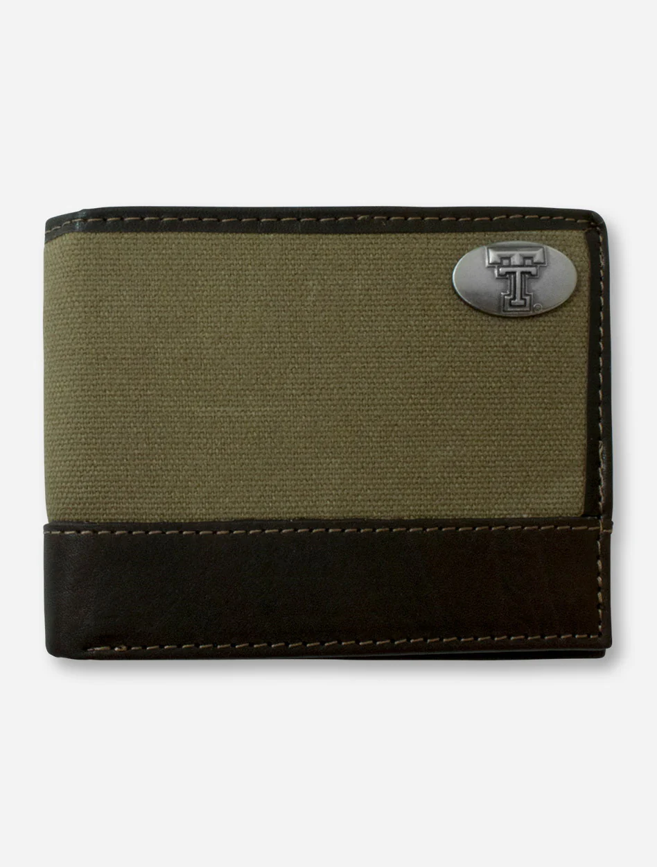 Texas Tech Double T Emblem on Pass Case Moss Green Wallet