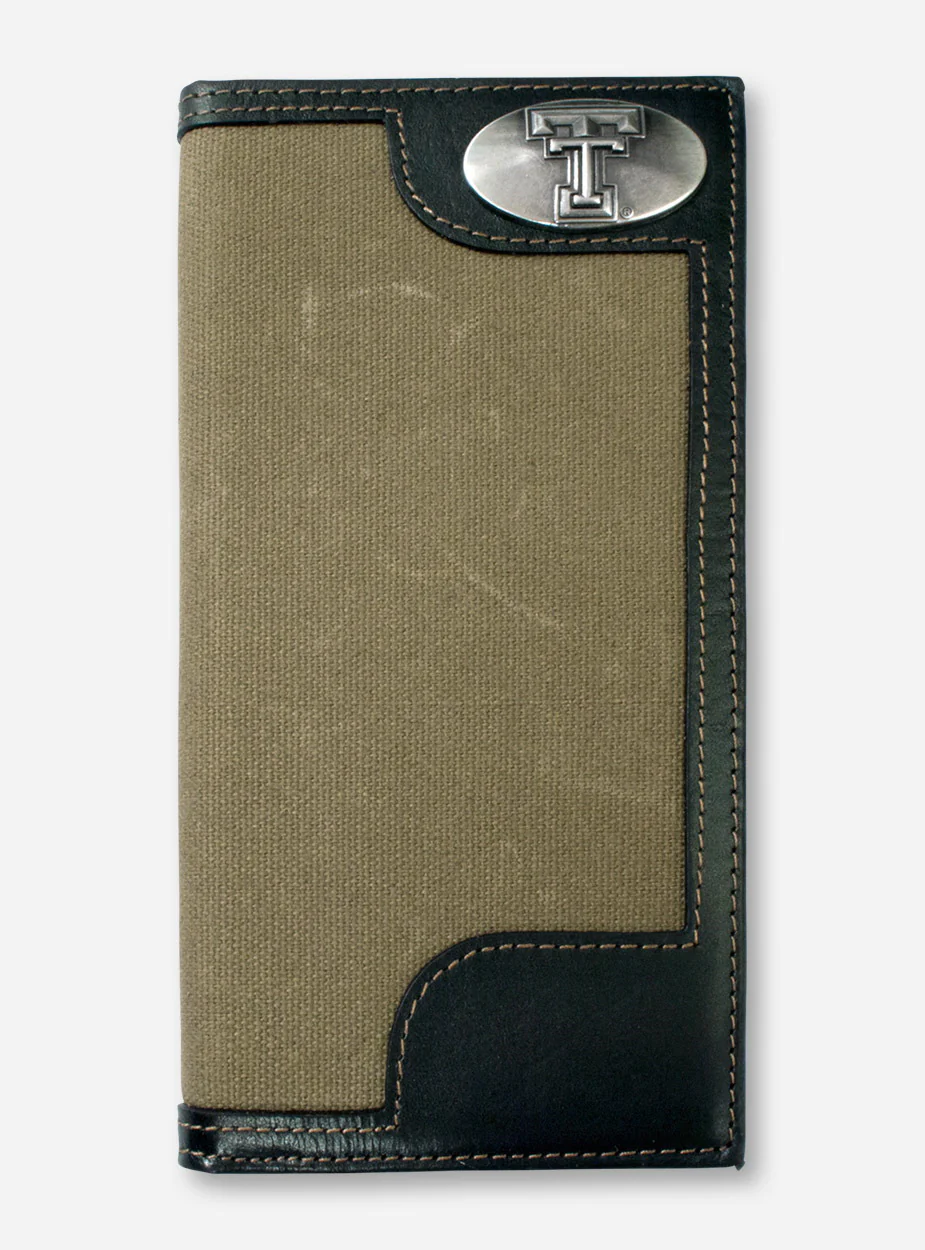 Texas Tech Double T Emblem on Roper Moss Green Canvas Wallet