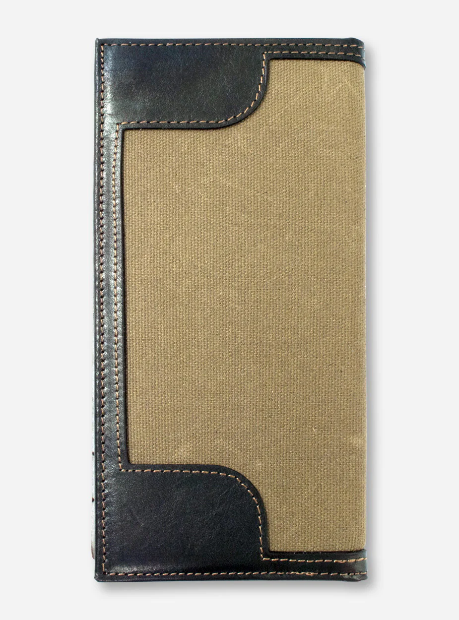 Texas Tech Double T Emblem on Roper Moss Green Canvas Wallet - Image 2