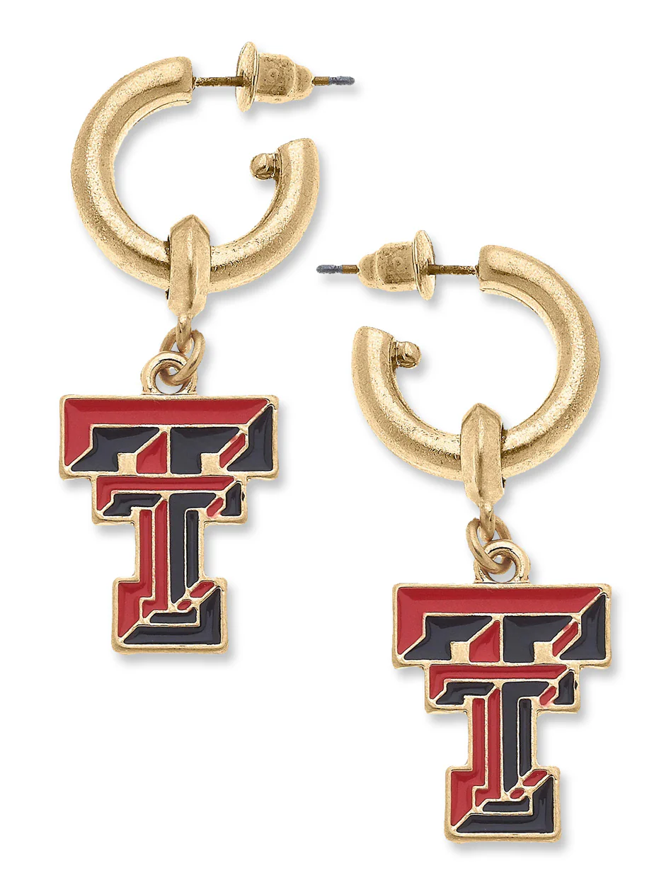 Texas Tech Double T Enamel Drop Hoop Earrings