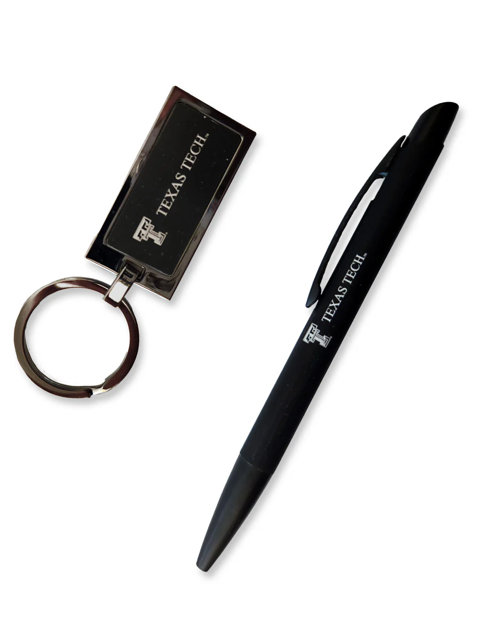 Texas Tech Double T Matte Black Aluminum Ball Point Pen and Key Chain Set