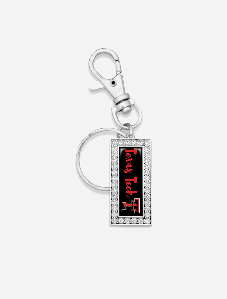 Texas Tech Double T Script Logo Rectangle Rhinestone Keychain