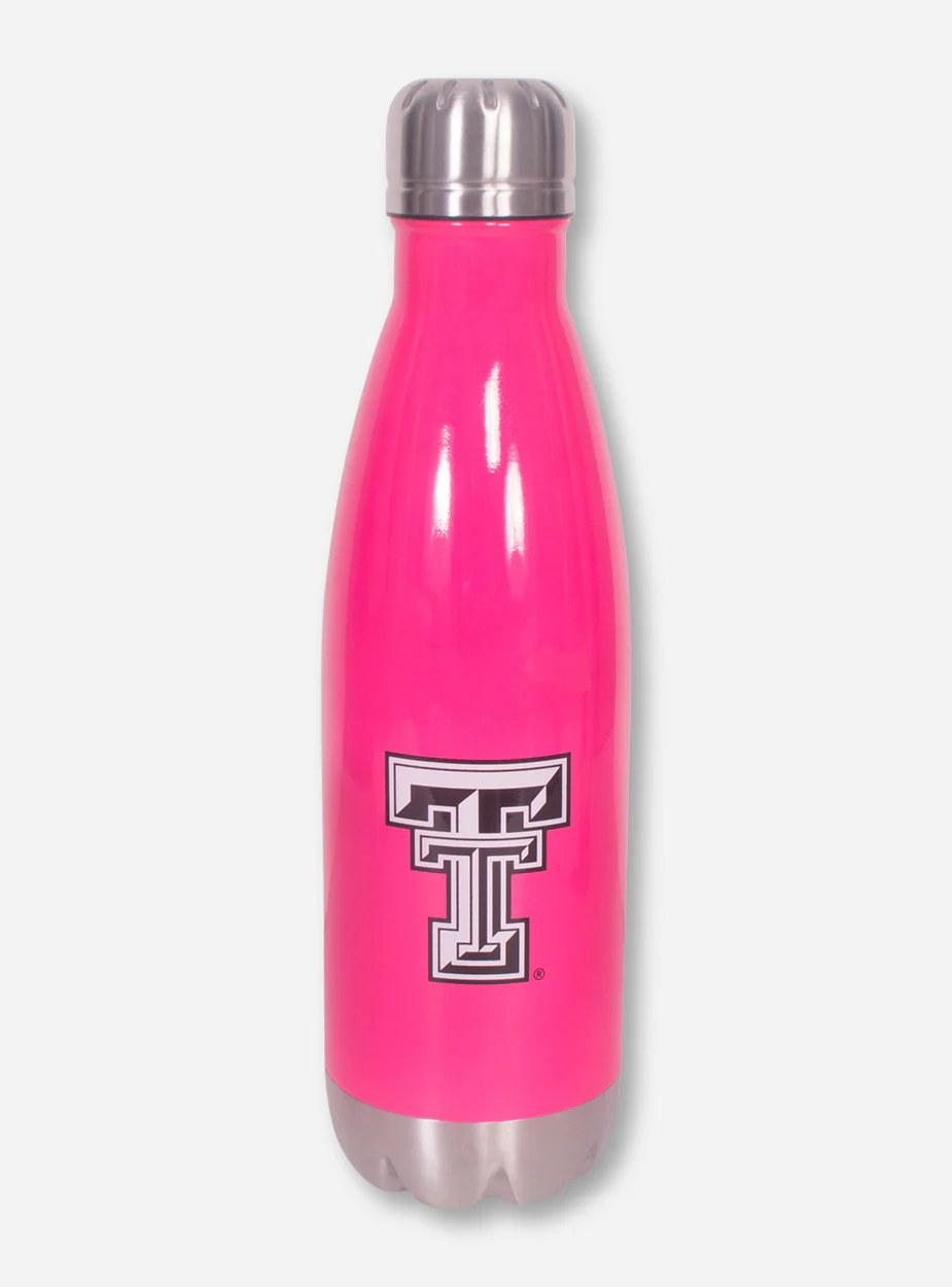 Texas Tech Double T Twist on Stainless Steel Neon Pink Water Bottle