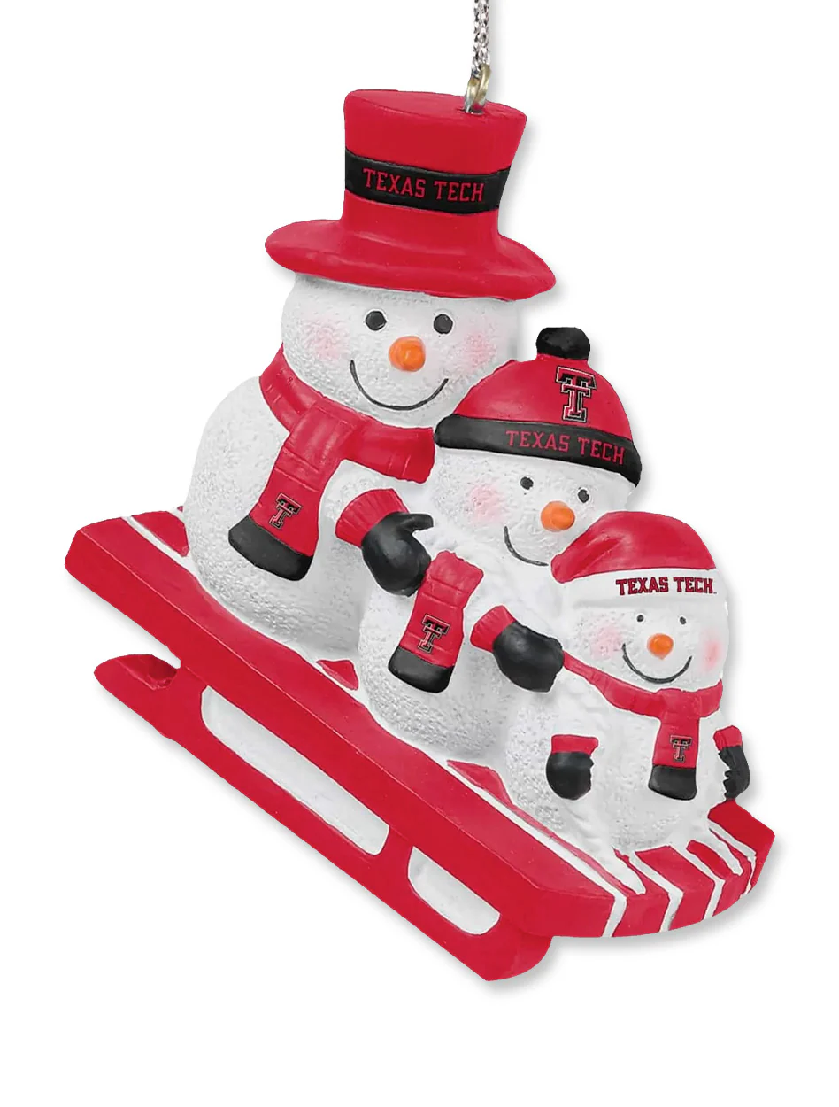 Texas Tech "Family Snowmen Sledding" Christmas Ornament