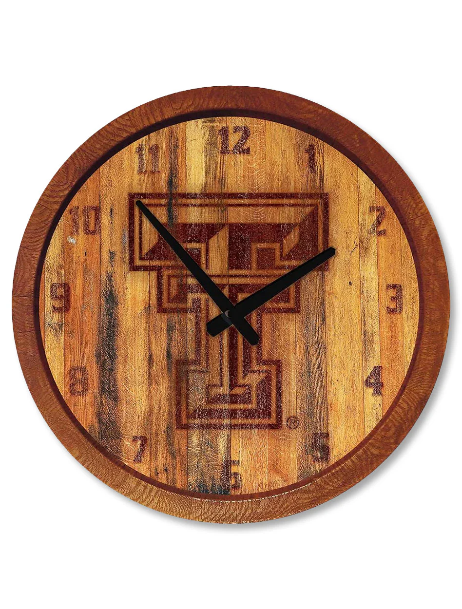 Texas Tech "Faux" Barrel Clock Branded with Double T