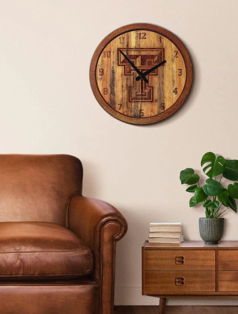 Texas Tech "Faux" Barrel Clock Branded with Double T - Image 2
