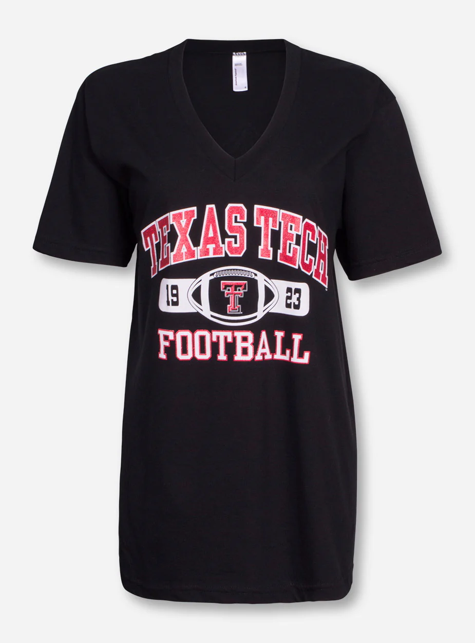 Texas Tech Glitter Football Tab on V Neck T-Shirt