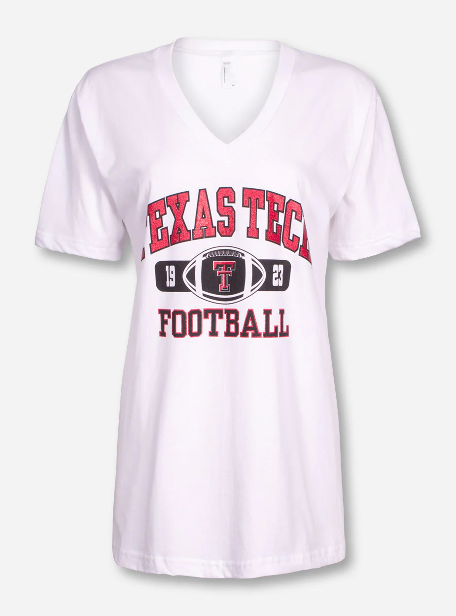 Texas Tech Glitter Football Tab on V Neck T-Shirt - Image 3