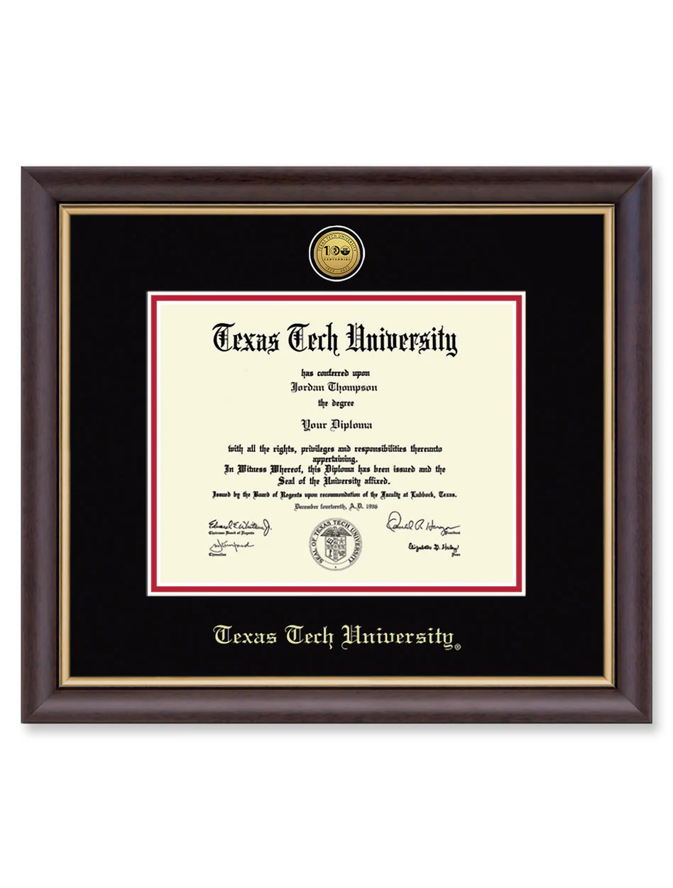 Texas Tech Gold Engraved Centennial Medallion Hampshire Diploma Frame-C13