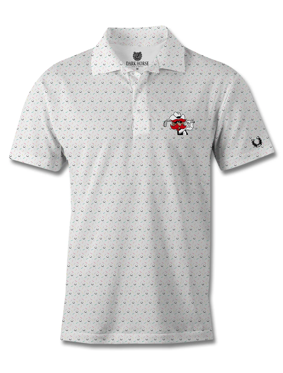 Texas Tech Golf Dark Horse "Confetti" Premium White Polo