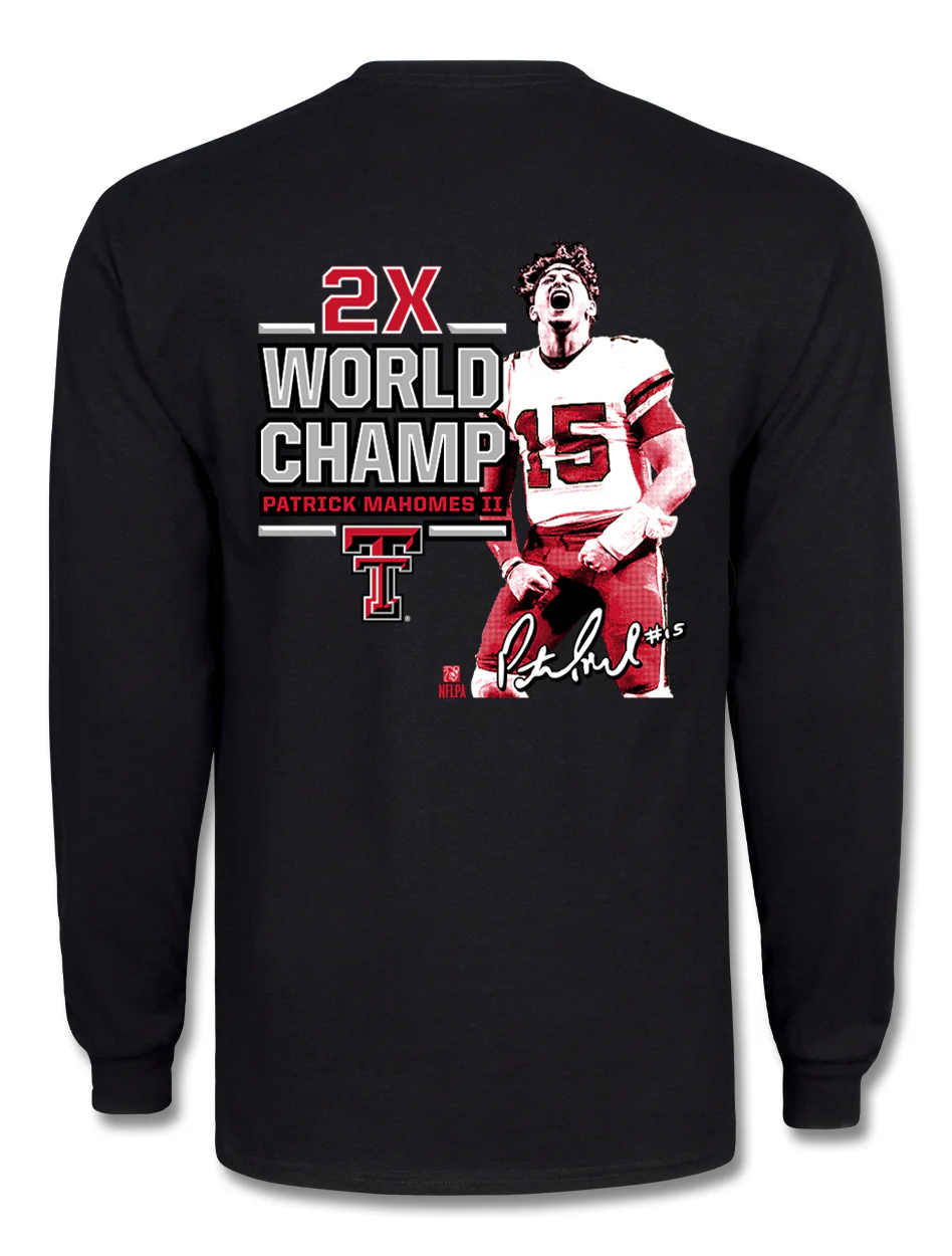 Texas Tech Mahomes "2x Champ Block" Black Long Sleeve - Image 2