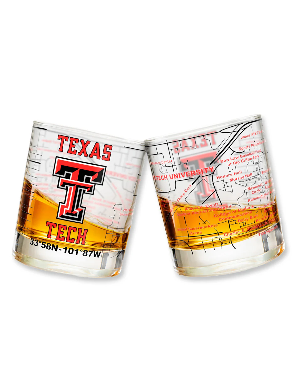 Texas Tech "Map" Whiskey Lowball Glass - Image 2