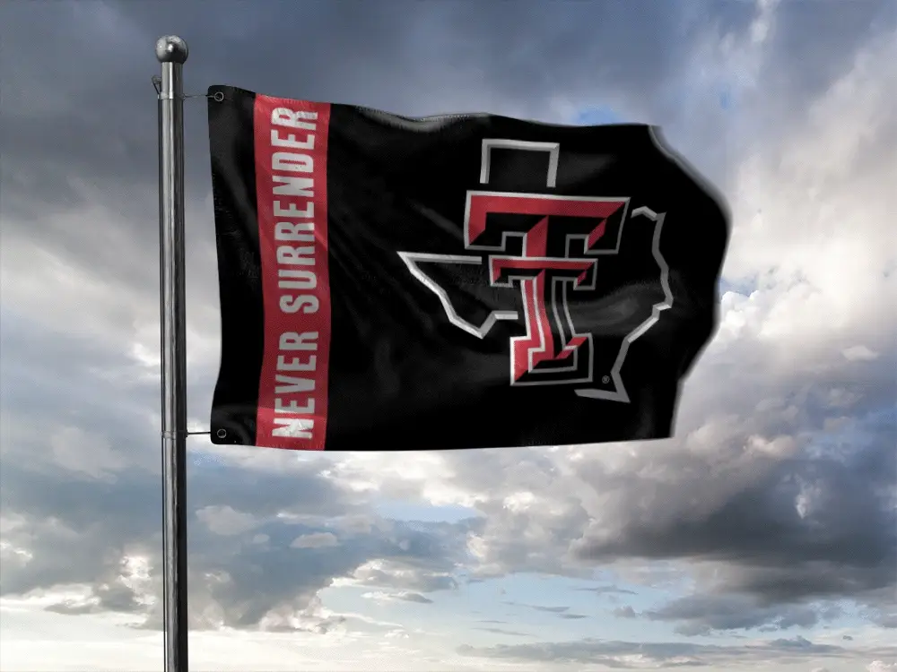 Texas Tech "Never Surrender" 3'x5' Black Deluxe Flag - Image 2