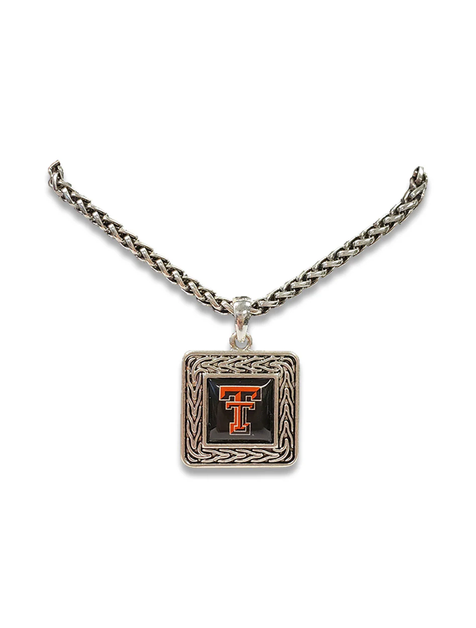 Texas Tech "Ornate" Square Pendant Necklace