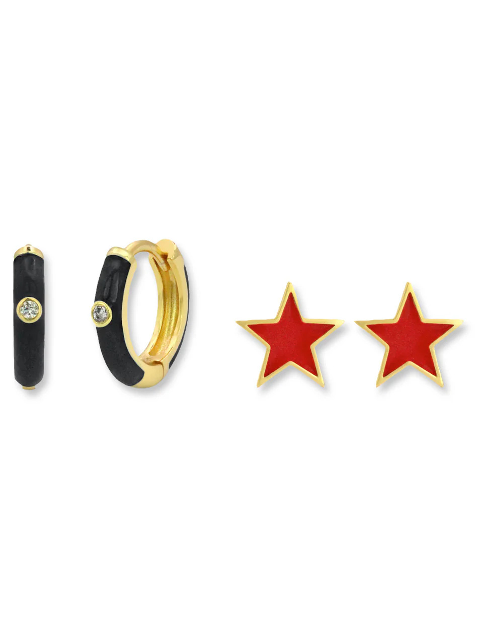 Texas Tech "Pennant" Pair Team Color Star and Hoop Earring Set - Image 3