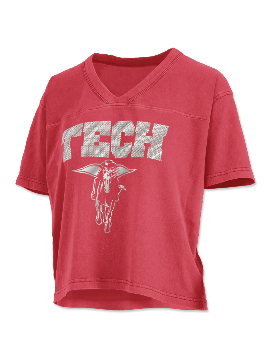 Texas Tech Press Box "Sequined Sycamore" V-Neck Waist Length Top