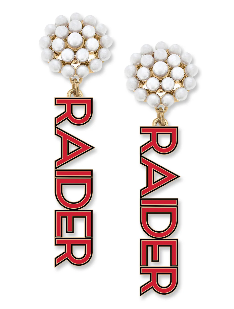 Texas Tech Raider Power Pearl Cluster Outline Enamel Drop Earrings