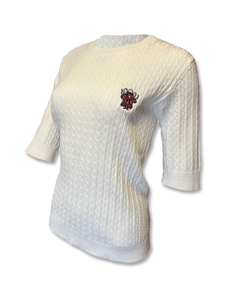 Texas Tech Raider Red "Merlot" Cable Knit Short Sleeve Sweater Blouse