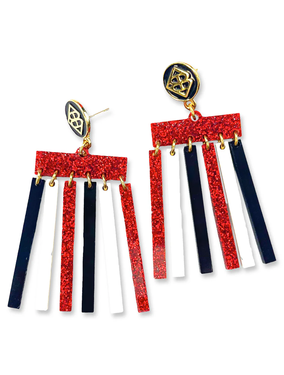 Texas Tech Red Glitter Black and White "MOD" Dangle Earrings