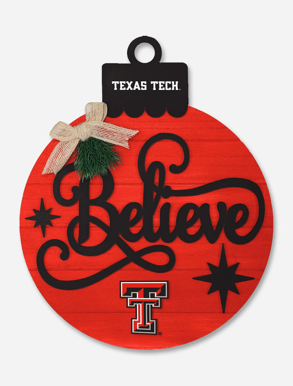 Texas Tech Red Raider "Believe Ornament" Wooden 14" Hanging Sign