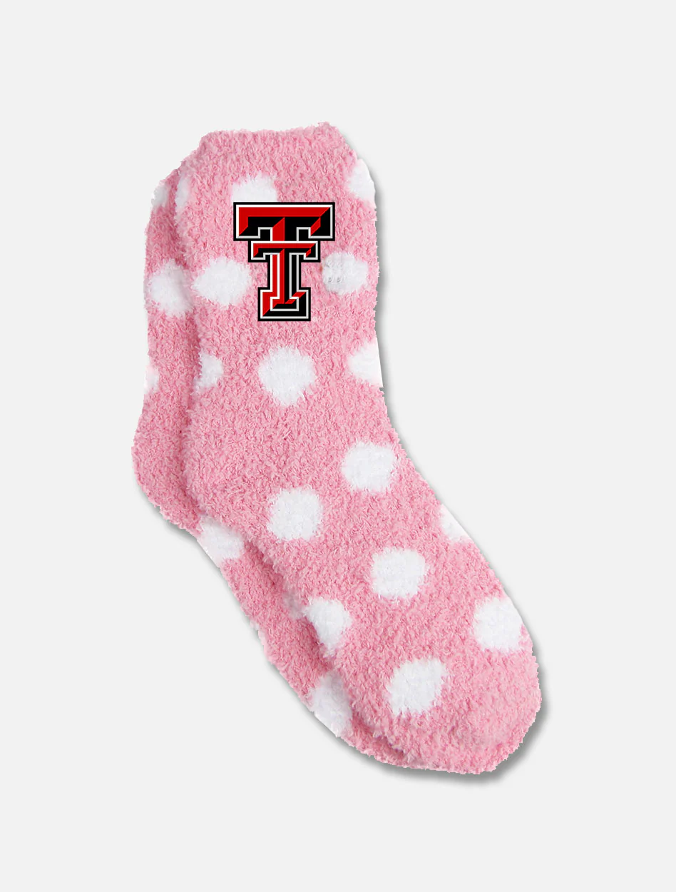 Texas Tech Red Raider Pink and White Polka Dot Fuzzy YOUTH Socks