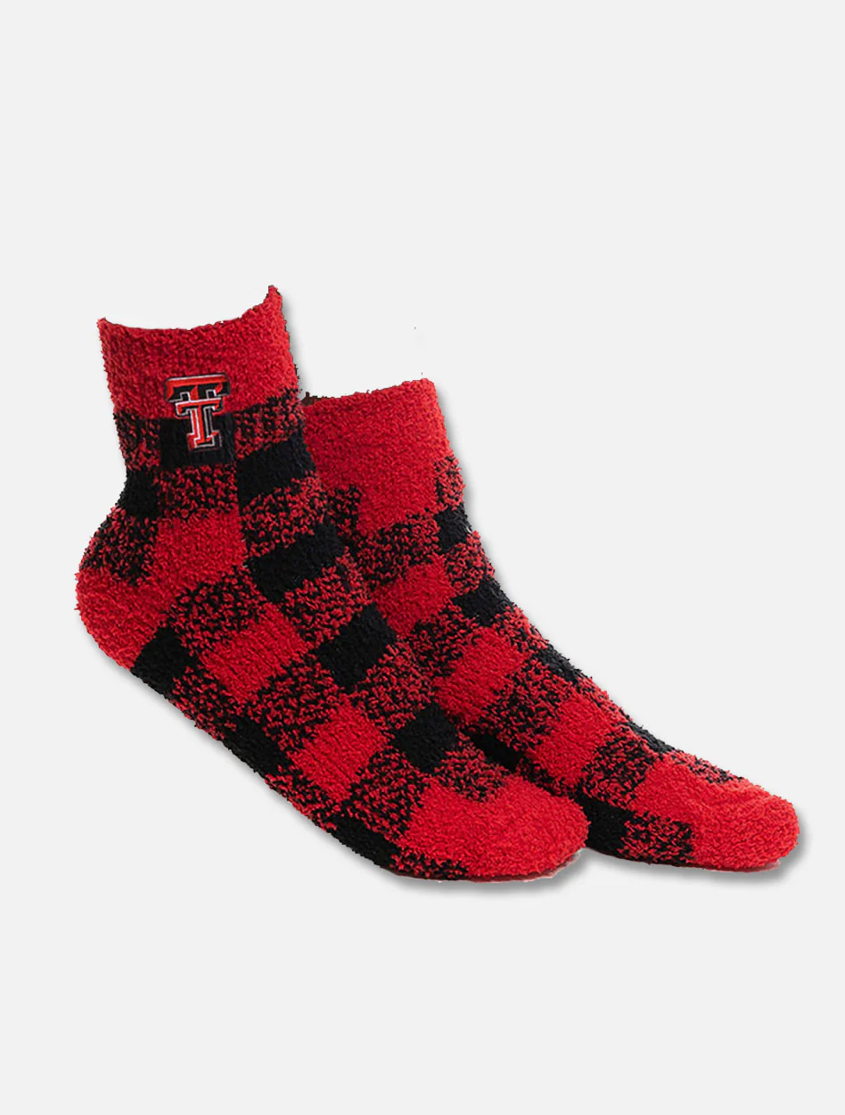 Texas Tech Red Raider Red and Black Plaid Fuzzy YOUTH Socks