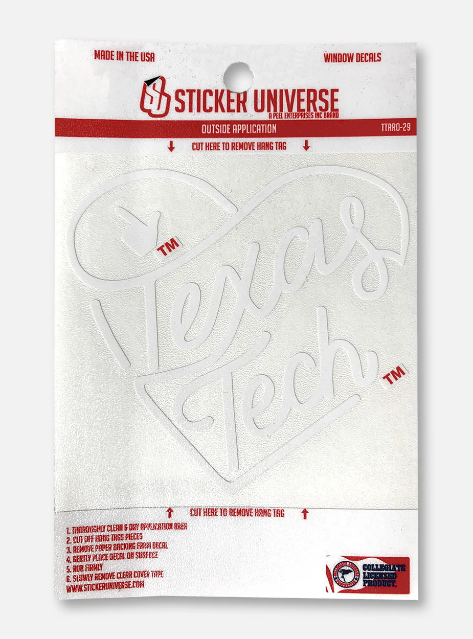 Texas Tech Red Raiders Script Inside of Heart With Guns Up Window Decal
