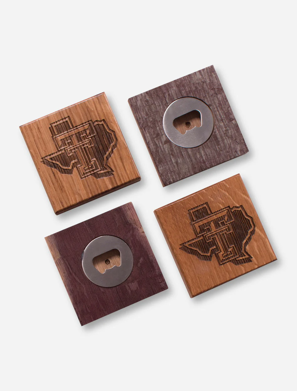 Texas Tech Red Raiders Wood Bottle Opener Coaster Set