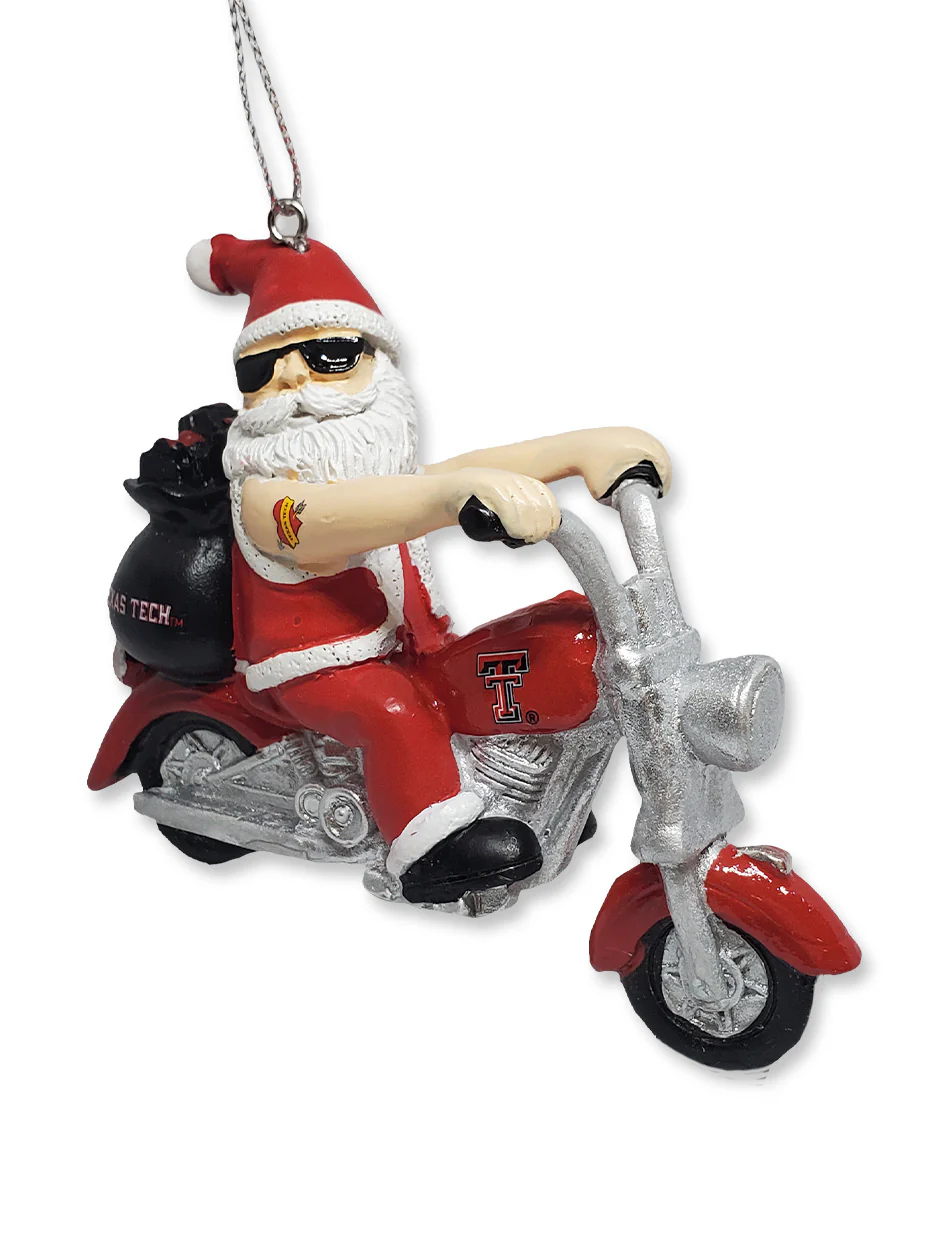 Texas Tech "Rock'in Santa" on a Motorcycle Resin Ornament - Image 2