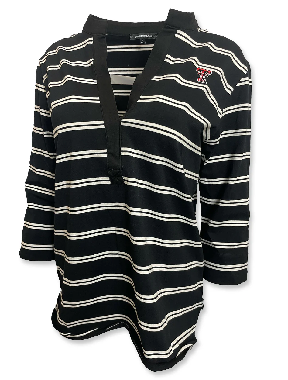 Texas Tech "Seychelles" Horizontal Striped 3/4 Sleeve Blouse - Image 2