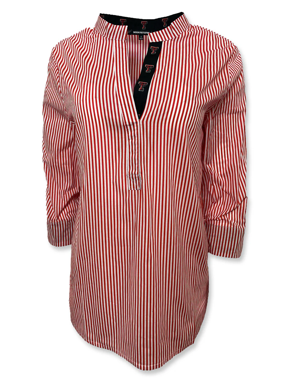 Texas Tech "Sonoma" Striped 3/4 Sleeve Blouse w/ Double T Taping - Image 2